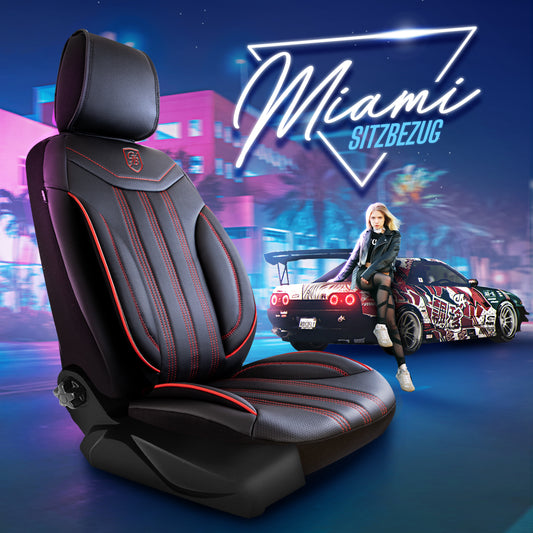 Miami Autositzbezug Schwarz-Rot– 2x Premium Vordersitzbezüge