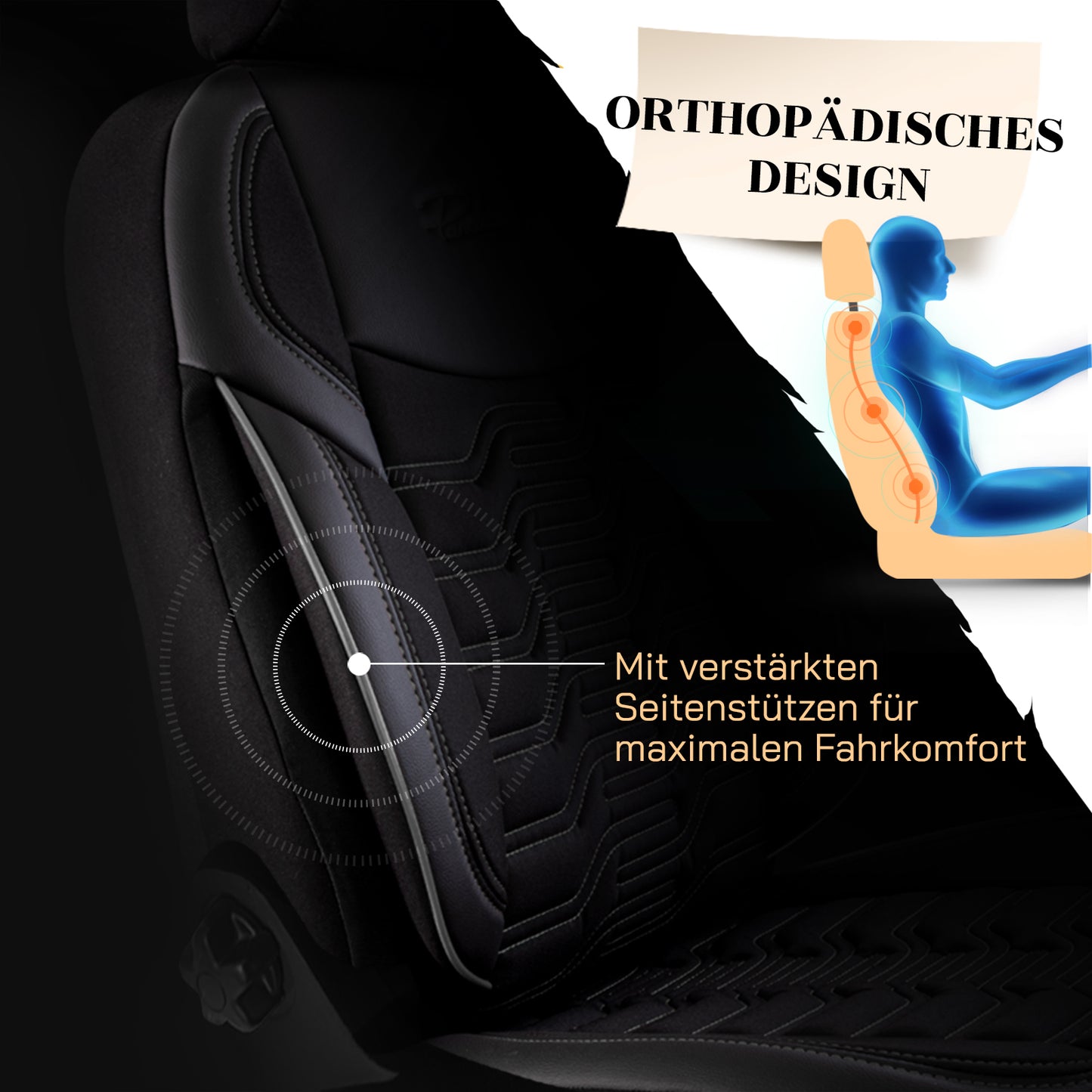 Berlin Autositzbezug Grau-Schwarz – Premium Vordersitzbezüge, universell passend