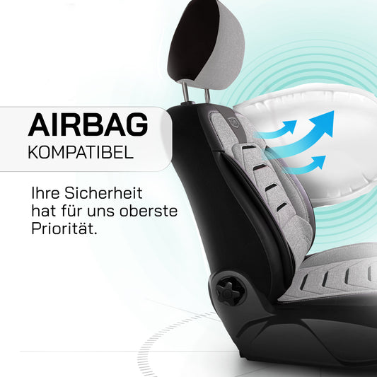 Bodrum Autositzbezug Grau-Schwarz - 2x Premium Vordersitzbezüge