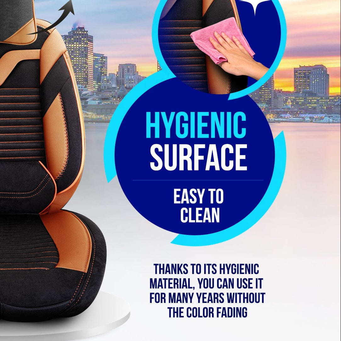 Premium Autositzbezug Boston, Farbe Alcantara-Schwarz-Braun – passend für viele Fahrzeuge Hygiene