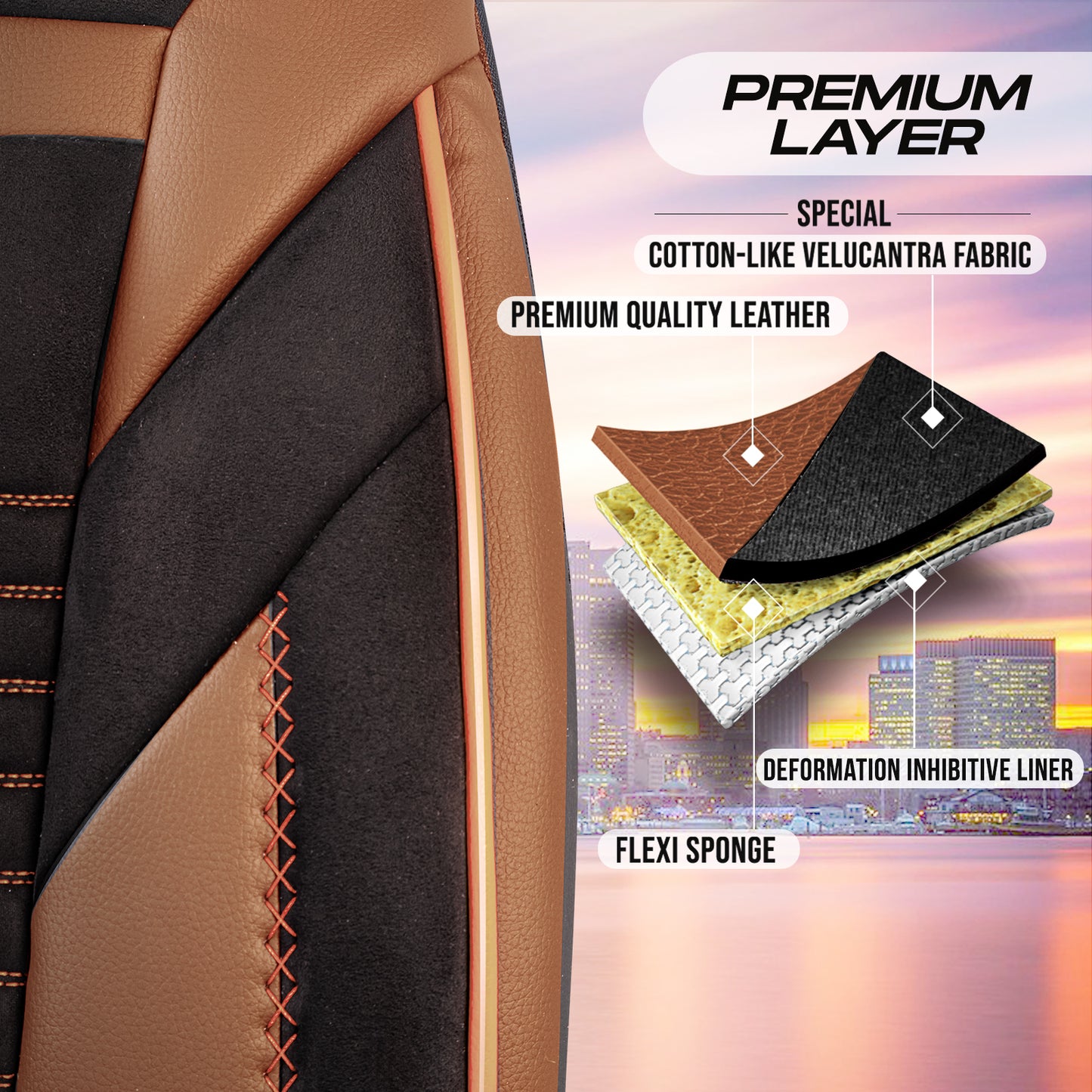 Premium Autositzbezug Boston, Farbe Alcantara-Schwarz-Braun – passend für viele Fahrzeuge Premiumschicht