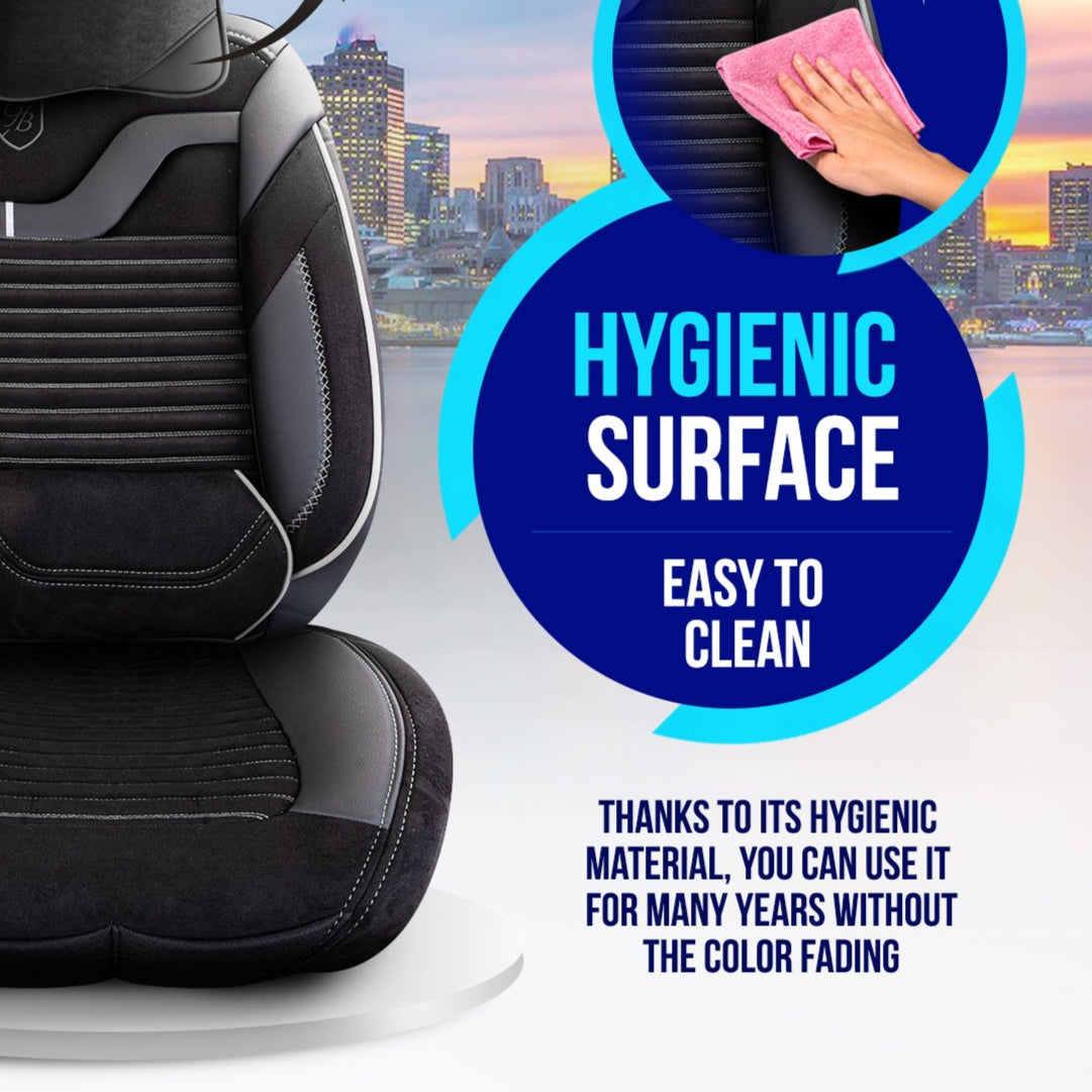 Premium Autositzbezug Boston, Farbe Alcantara-Schwarz-Grau – passend für viele Fahrzeuge Hygiene