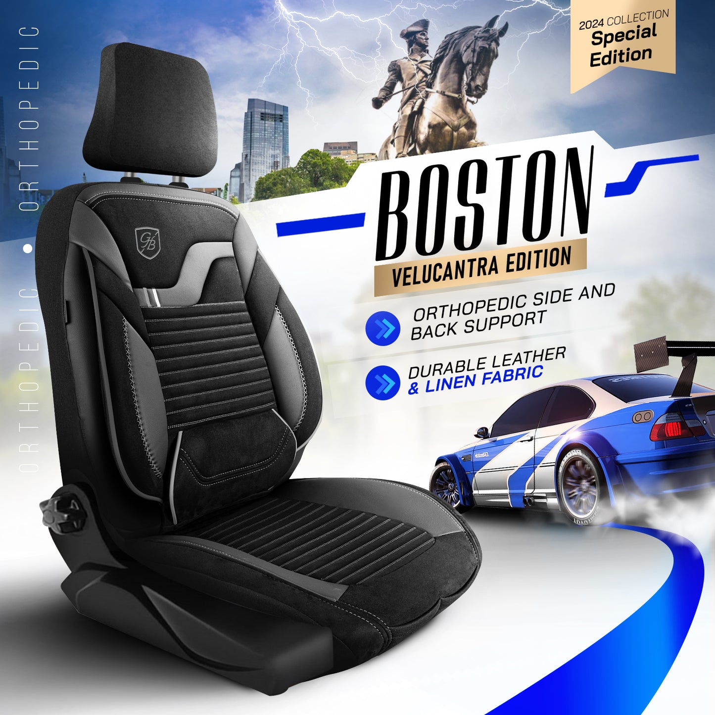 Premium Autositzbezug Boston, Farbe Alcantara-Schwarz-Grau – passend für viele Fahrzeuge Mode