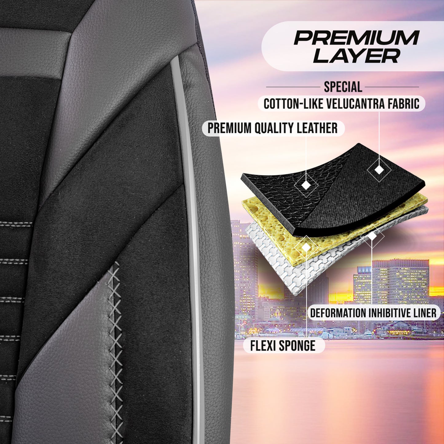 Premium Autositzbezug Boston, Farbe Alcantara-Schwarz-Grau – passend für viele Fahrzeuge Premiumschicht