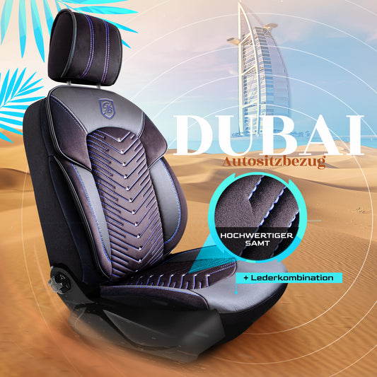 Dubai Autositzbezug Schwarz-Blau - 2x Premium Vordersitzbezüge