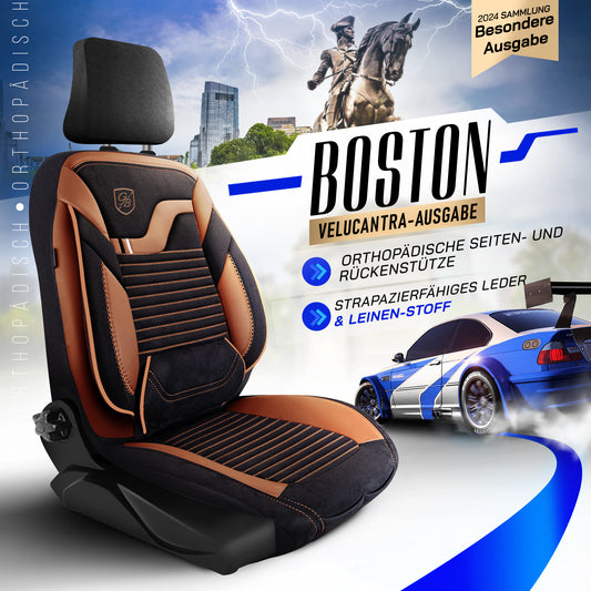 Premium Autositzbezug Giovanni Butti Boston, Farbe Alcantara-Schwarz-Braun – passend für Ihr Fahrzeug Mode