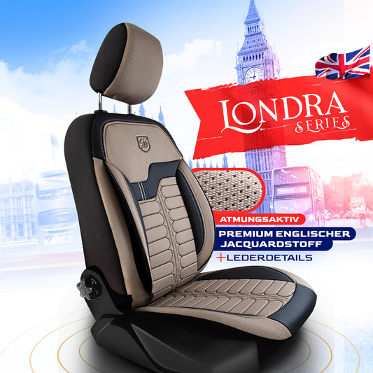 Premium Autositzbezug Giovanni Butti London Farbe Beige-Schwarz – passend für Ihr Fahrzeug Vordersitz Mode