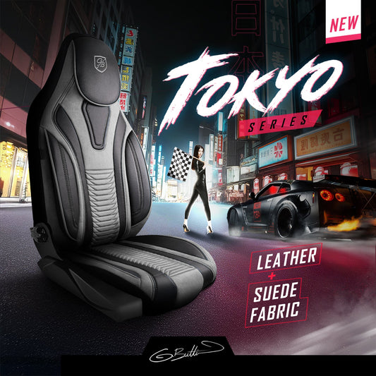 Premium Autositzbezug Giovanni Butti Tokyo Farbe Grau-Schwarz – passend für Ihr Fahrzeug Vordersitz Mode