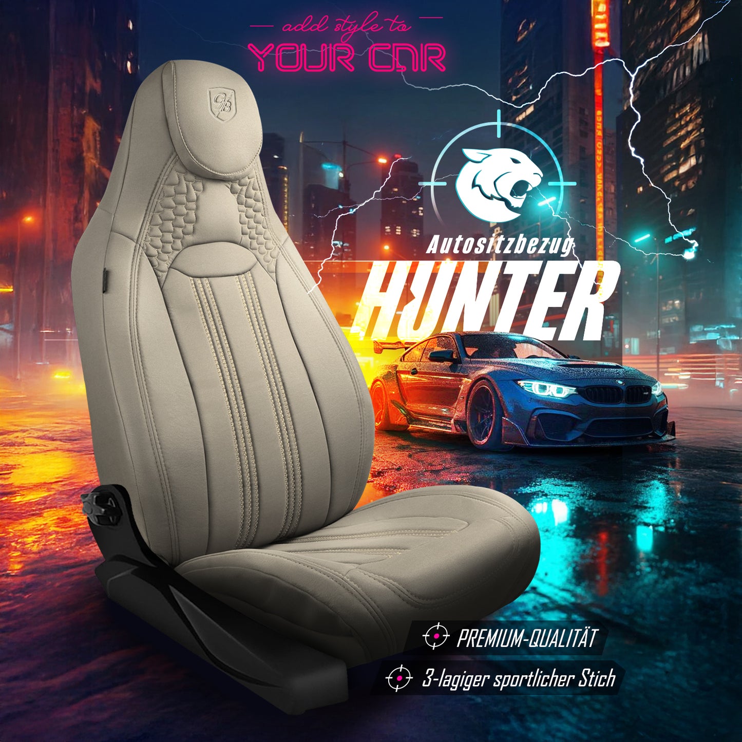 Premium Autositzbezug Hunter, Farbe Beige– passend für viele Fahrzeuge Mode