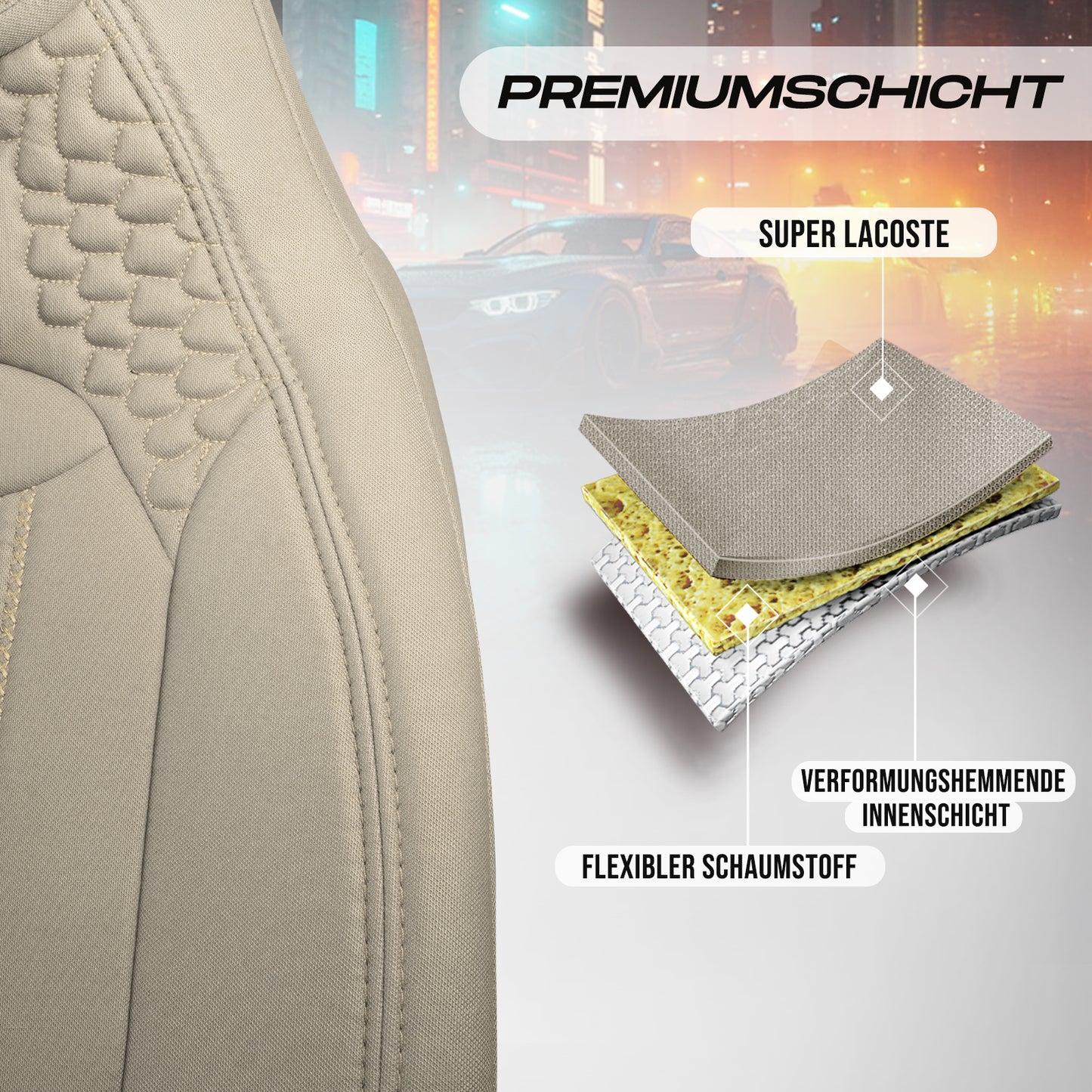 Premium Autositzbezug Hunter, Farbe Beige– passend für viele Fahrzeuge Premiumschicht