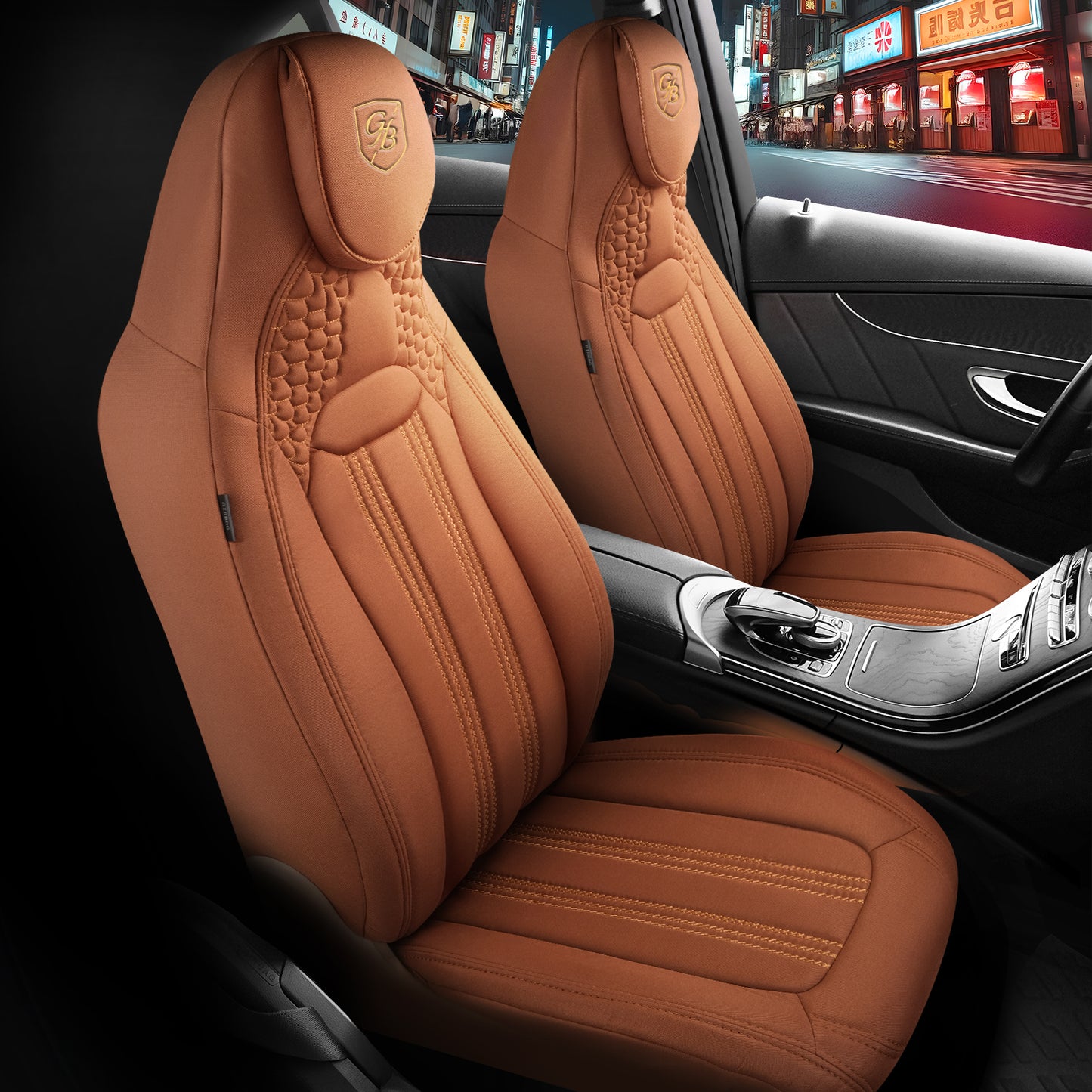 Premium Autositzbezug Hunter, Farbe Braun – passend für viele Fahrzeuge Vordersitz