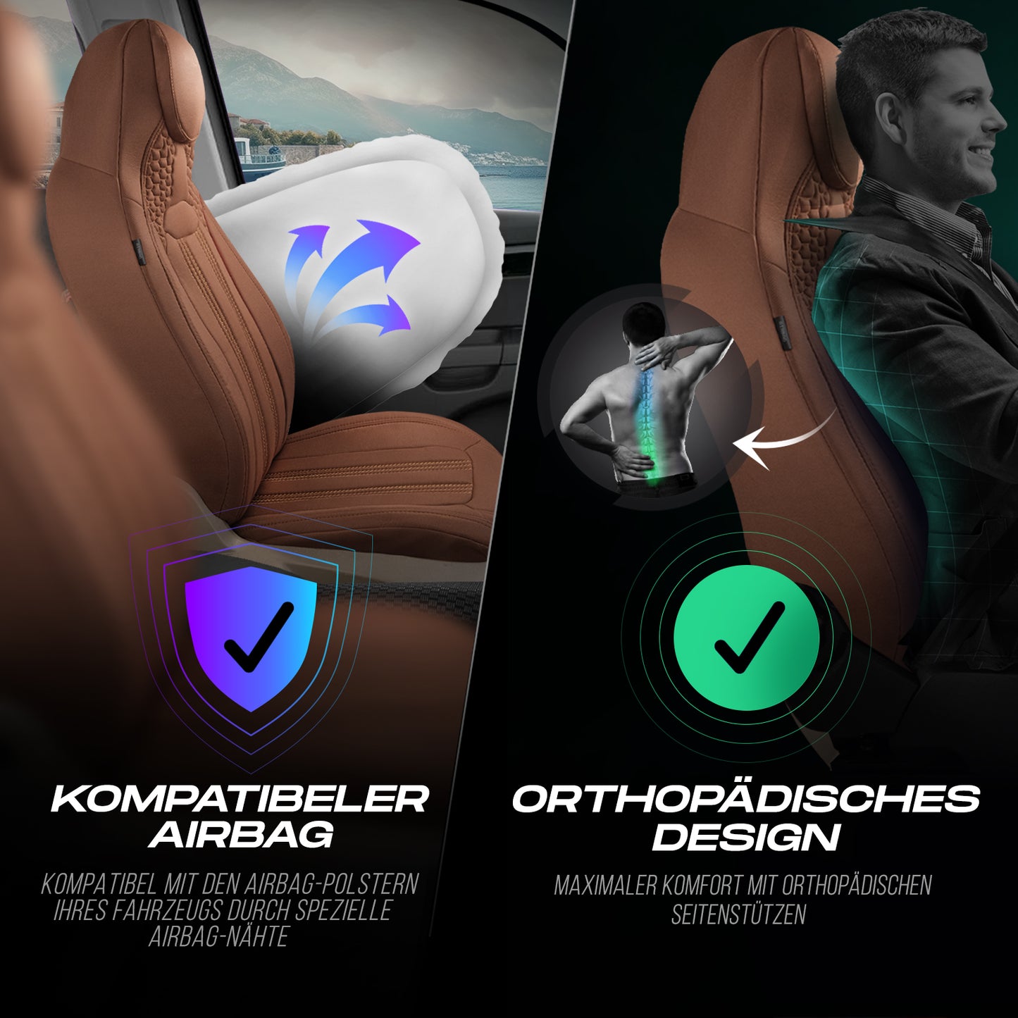 Premium Autositzbezug Hunter, Farbe Braun – passend für viele Fahrzeuge Vorteile