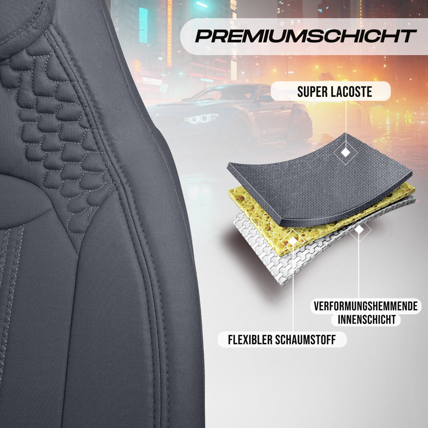 Premium Autositzbezug Hunter, Farbe Grau – passend für viele Fahrzeuge Premiumschicht