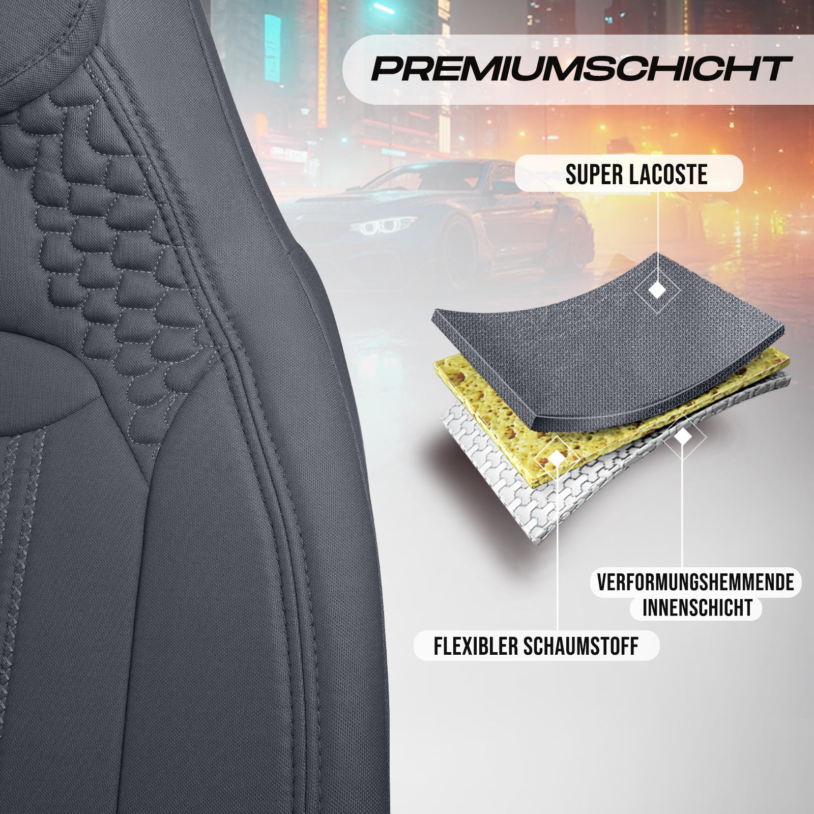 Premium Autositzbezug Hunter, Farbe Grau – passend für viele Fahrzeuge Premiumschicht