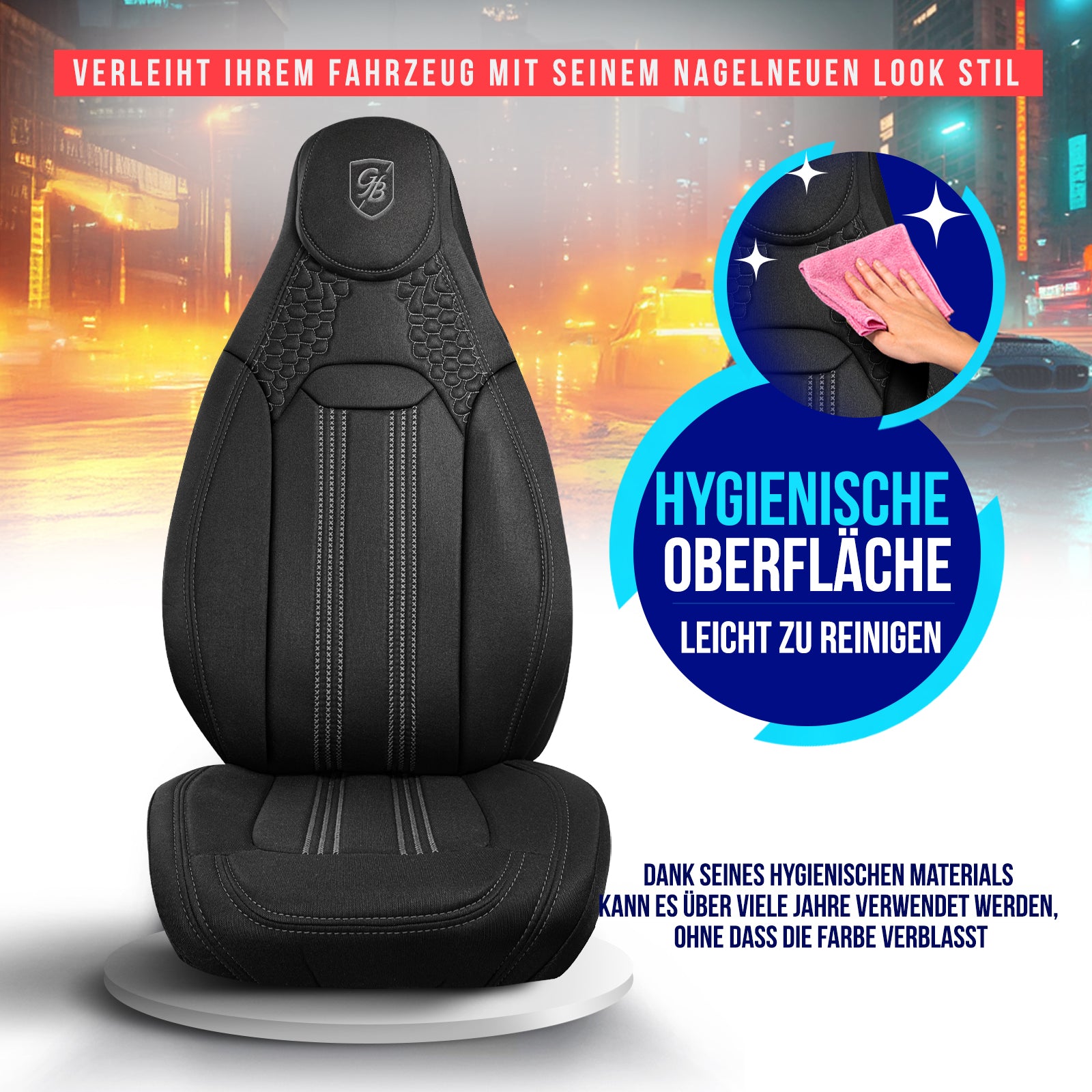 Premium Autositzbezug Hunter, Farbe Schwarz-Grau – passend für viele Fahrzeuge Hygiene