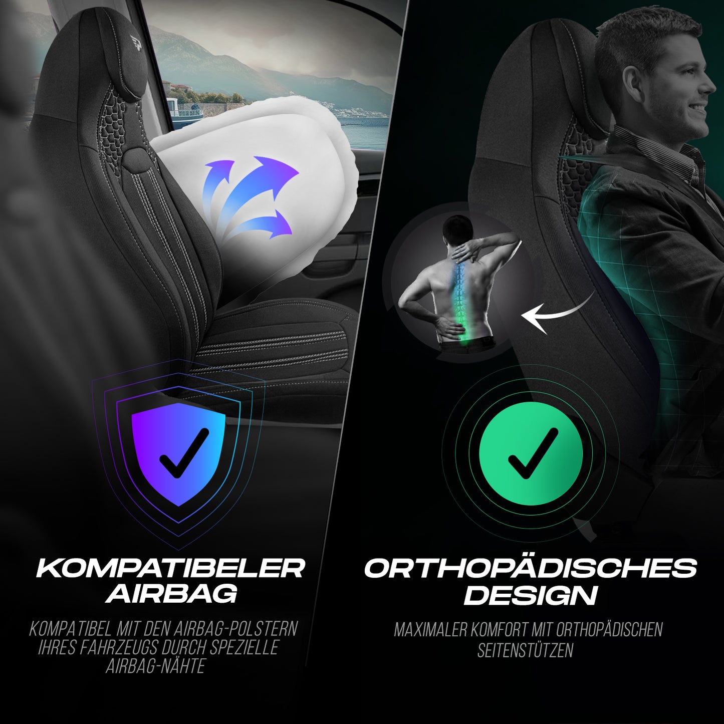 Premium Autositzbezug Hunter, Farbe Schwarz-Grau – passend für viele Fahrzeuge Vorteile