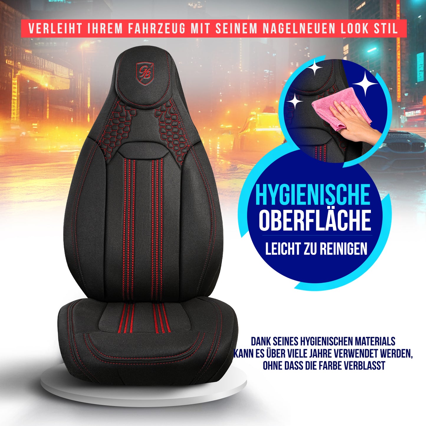 Premium Autositzbezug Hunter, Farbe Schwarz-Rot – passend für viele Fahrzeuge Hygiene