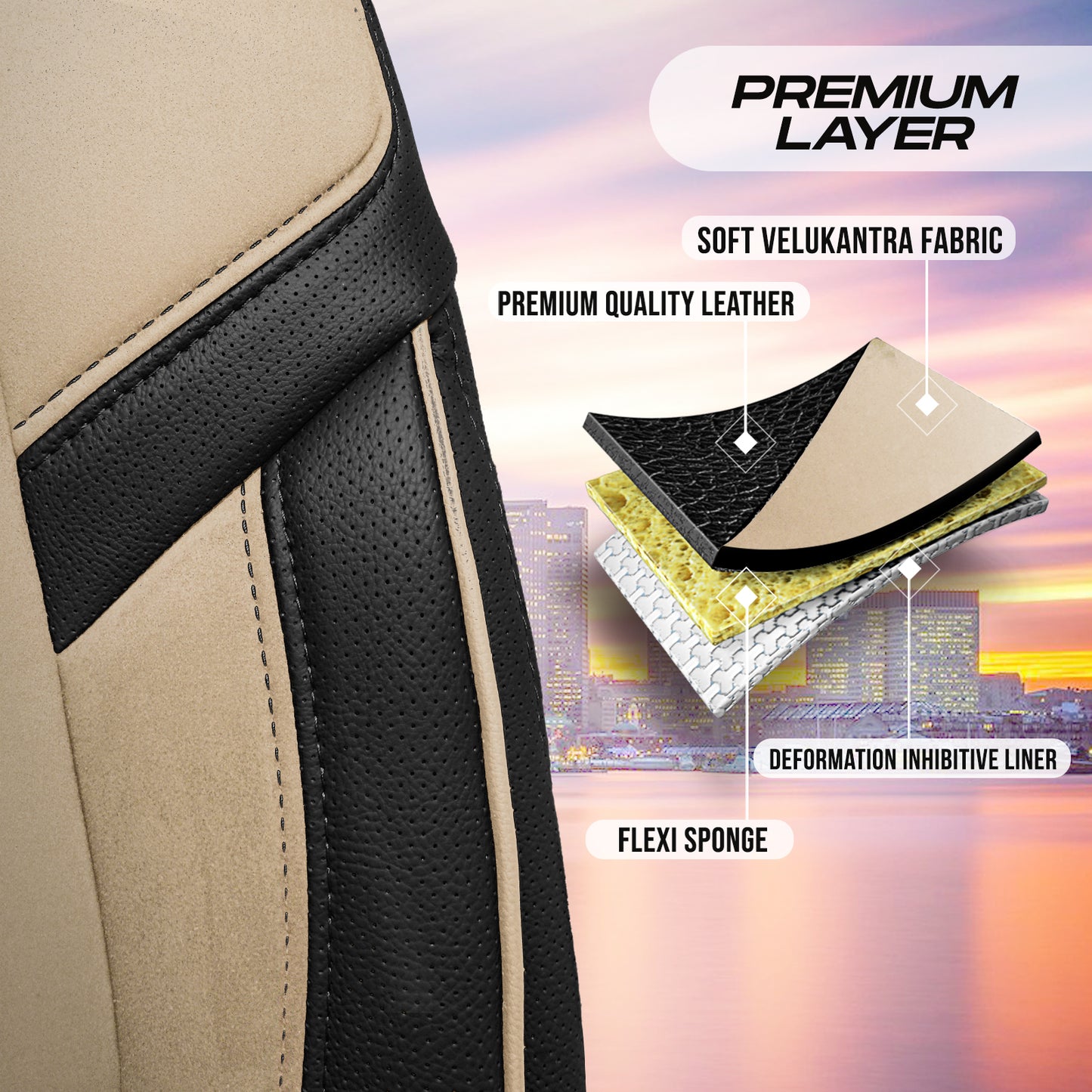 Premium Autositzbezug Lissabon, Farbe Alcantara Beige-Schwarz – passend für viele Fahrzeuge Premiumschicht