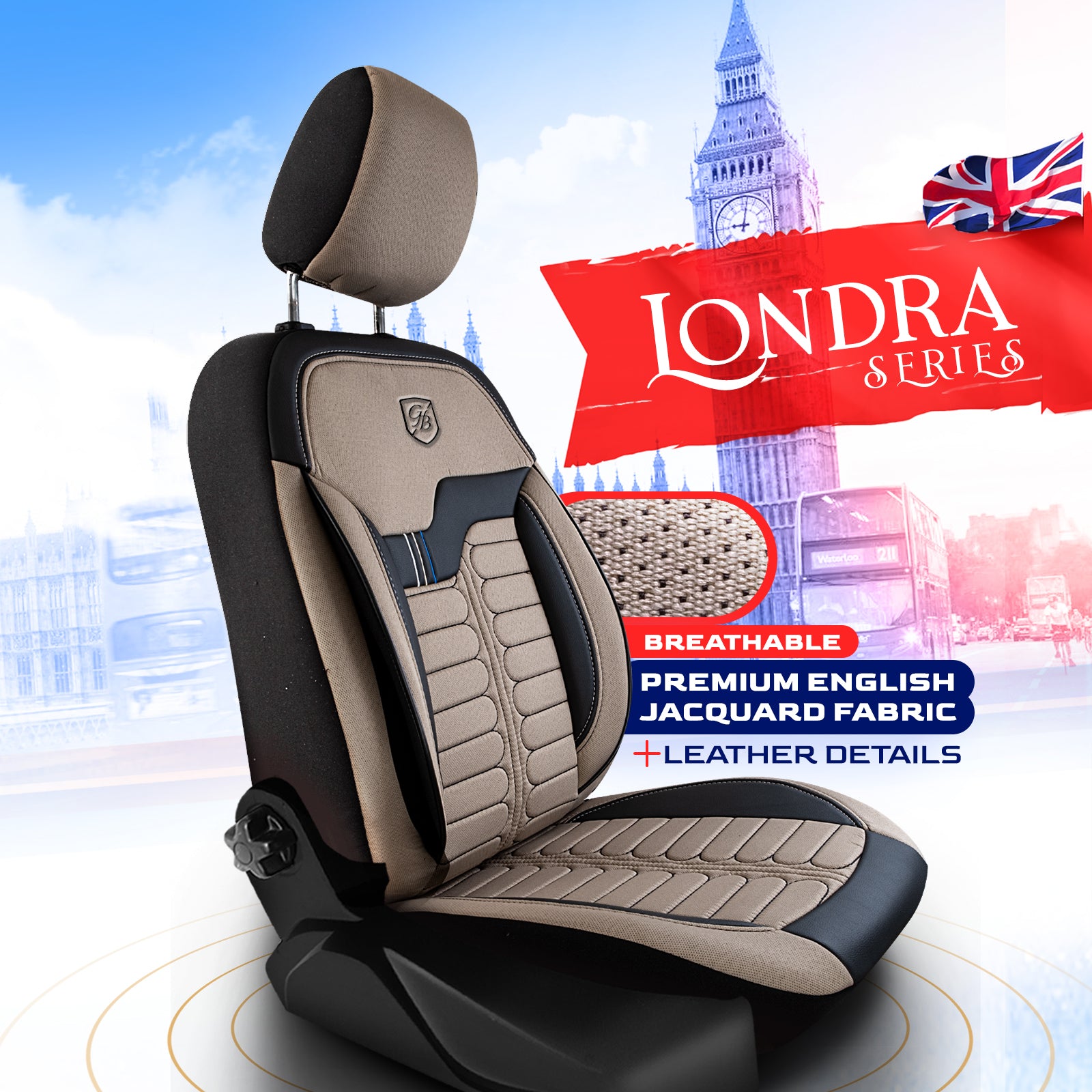 Premium Autositzbezug London, Farbe Beige-Schwarz – passend für viele Fahrzeuge Mode