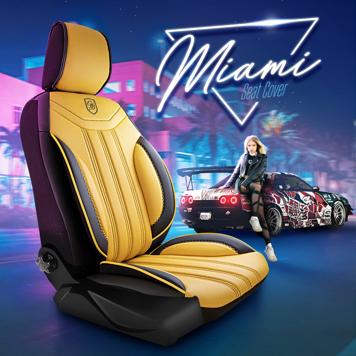 Premium Autositzbezug Miami, Farbe Gelb-Schwarz – passend für viele Fahrzeuge Mode