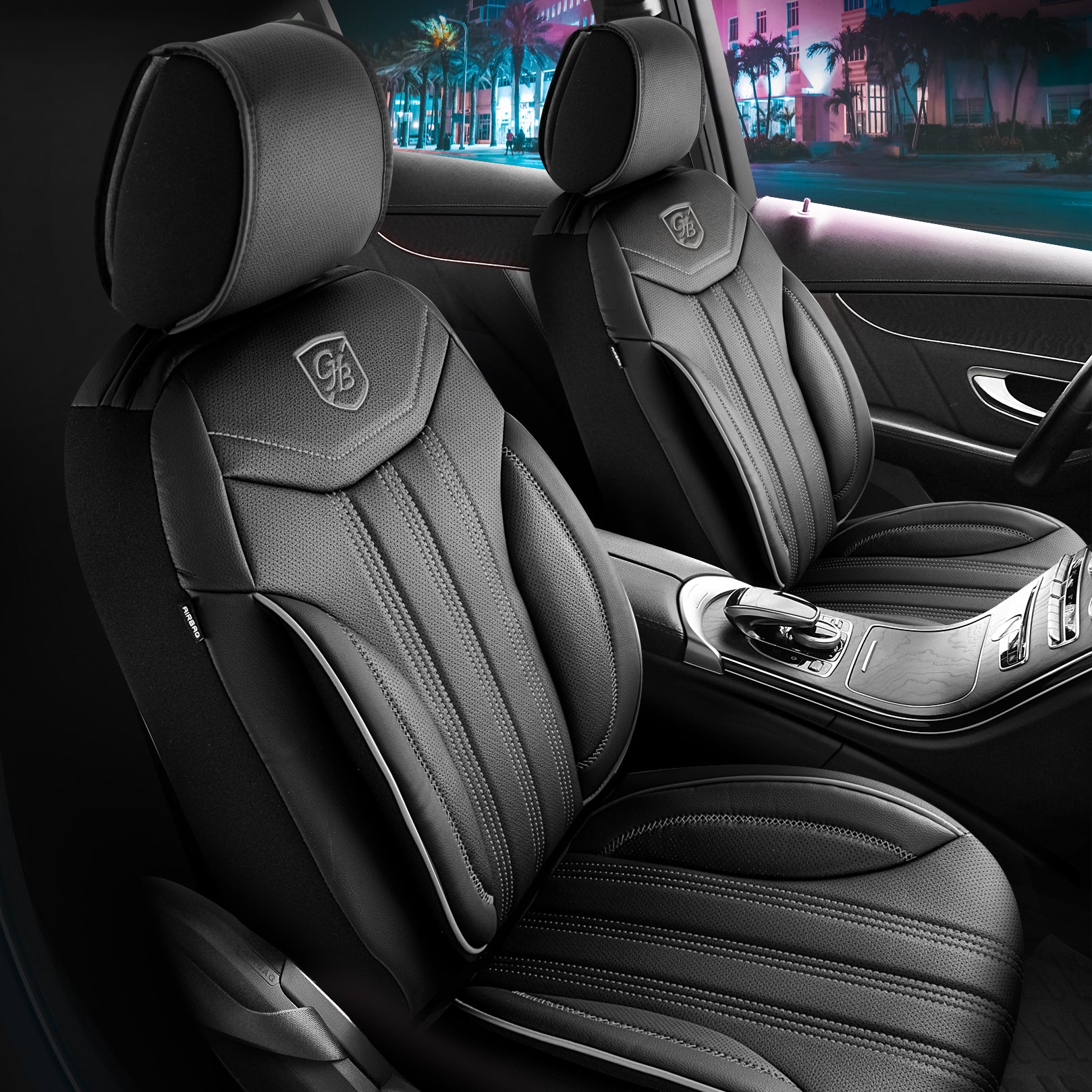 Premium Autositzbezug Miami, Farbe Schwarz-Grau – passend für viele Fahrzeuge Vordersitz