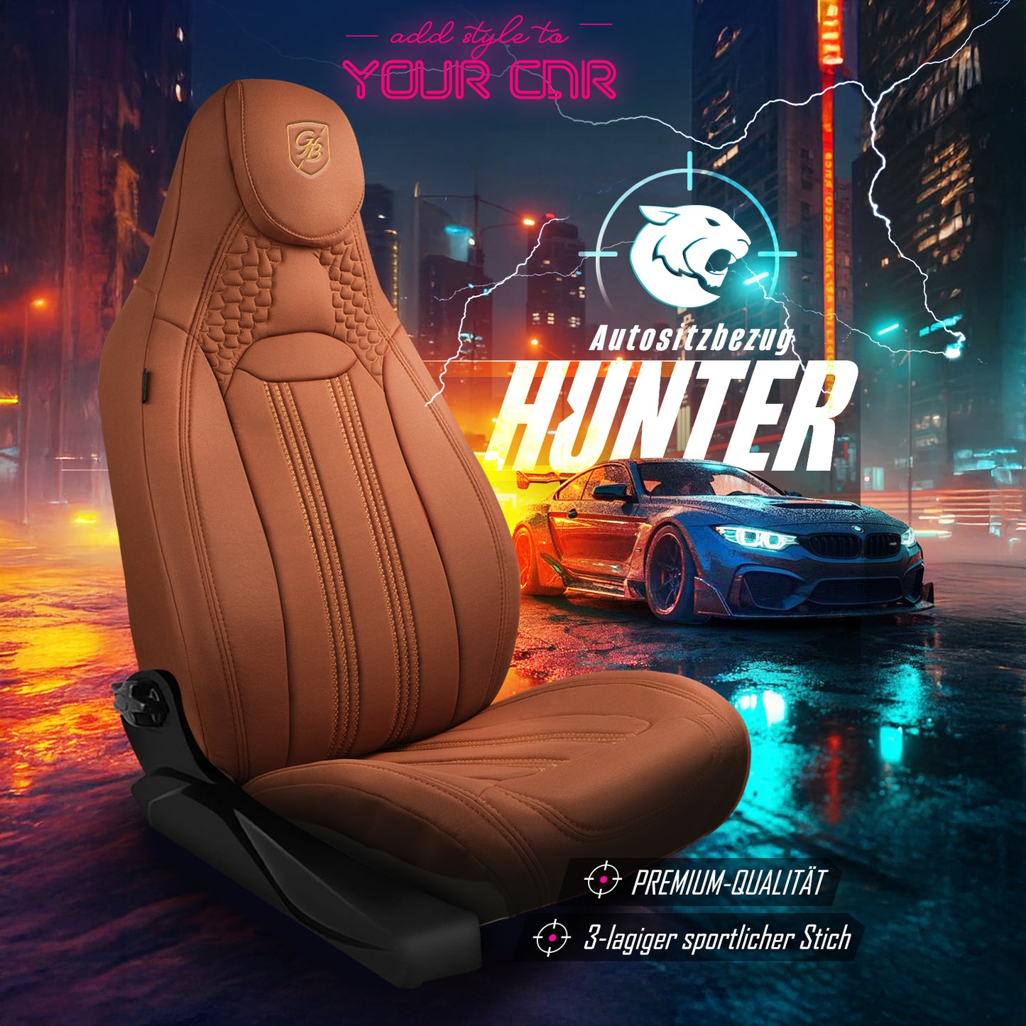 Premium Autositzbezug Hunter, Farbe Braun – passend für viele Fahrzeuge Mode