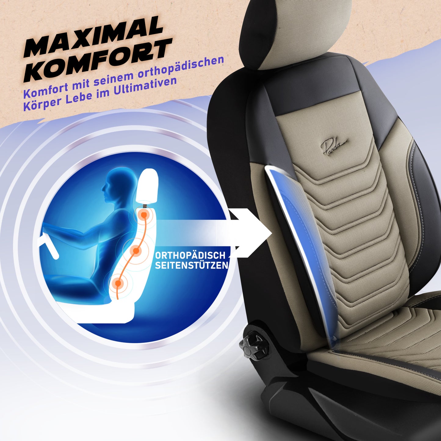Florida Autositzbezug Beige-Schwarz – Premium Vordersitzbezüge universell passend
