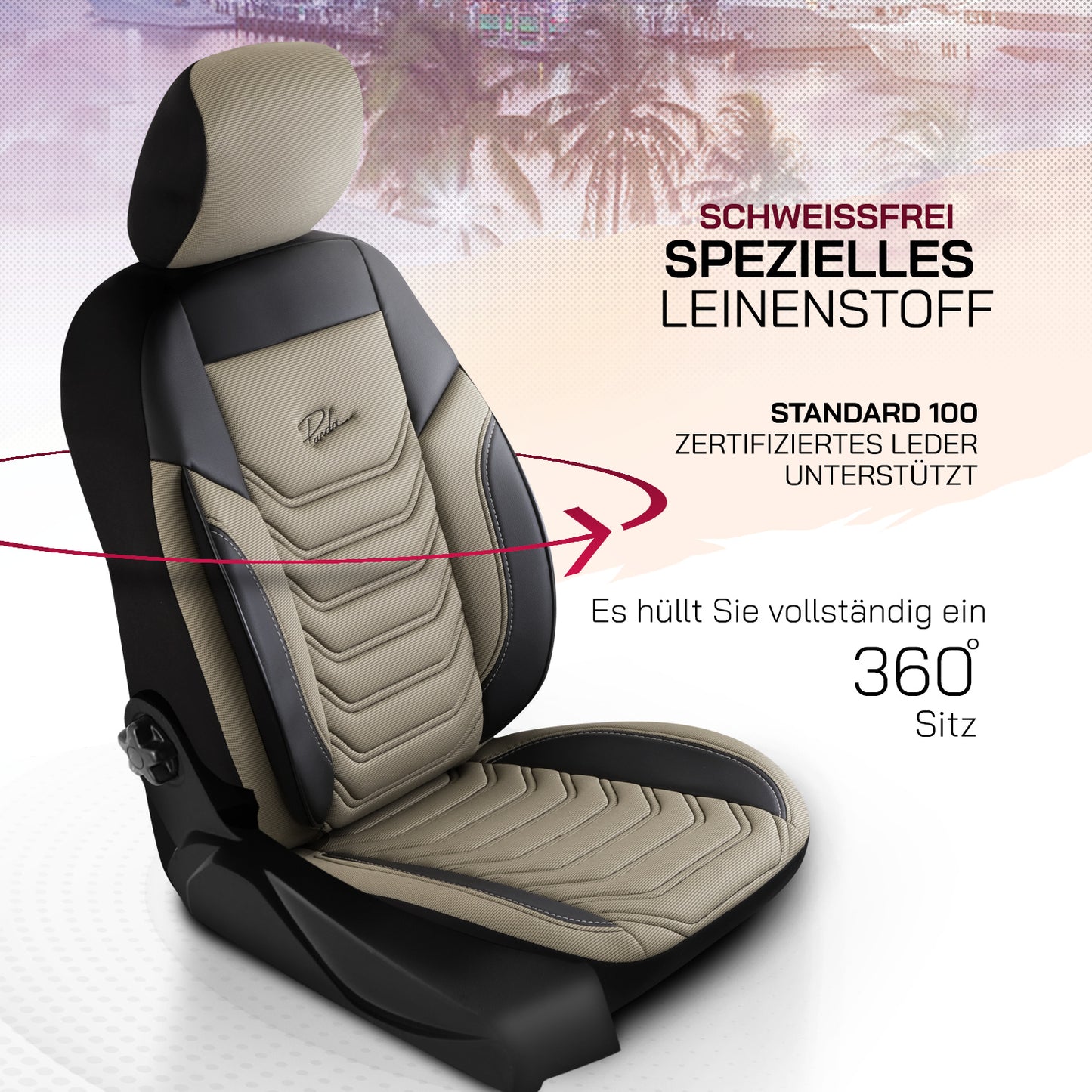 Florida Autositzbezug Beige-Schwarz – Premium Vordersitzbezüge universell passend