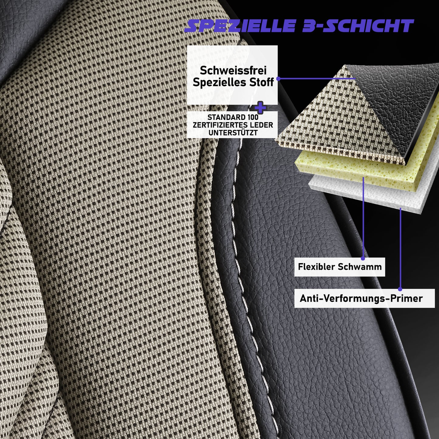 Florida Autositzbezug Beige-Schwarz – Premium Vordersitzbezüge universell passend