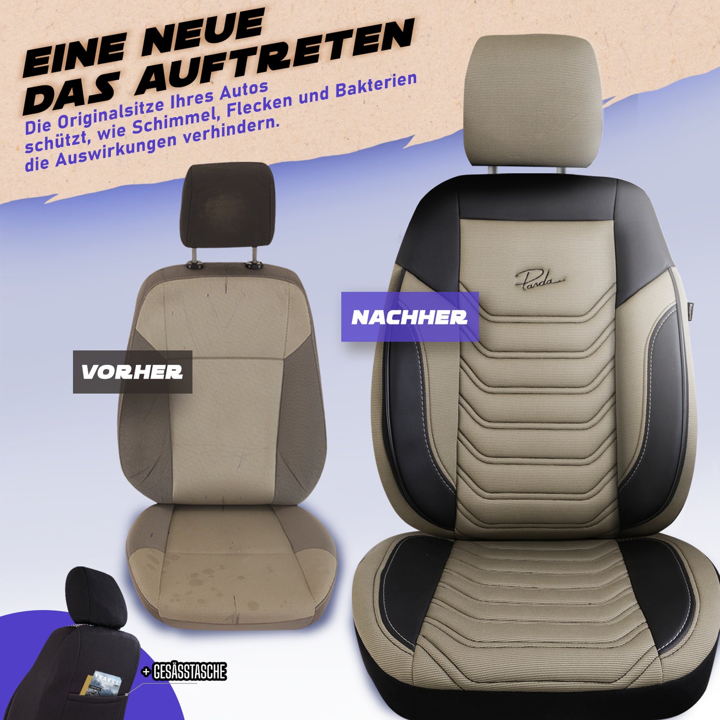Florida Autositzbezug Beige-Schwarz – Premium Vordersitzbezüge universell passend