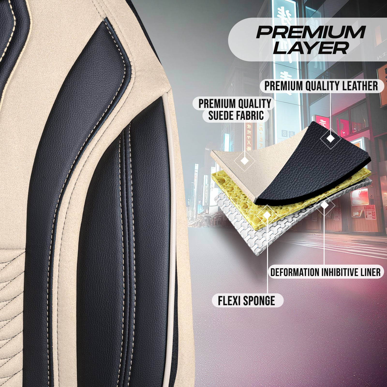 Premium Autositzbezug Tokyo, Farbe Beige-Schwarz – passend für viele Fahrzeuge Premiumschicht