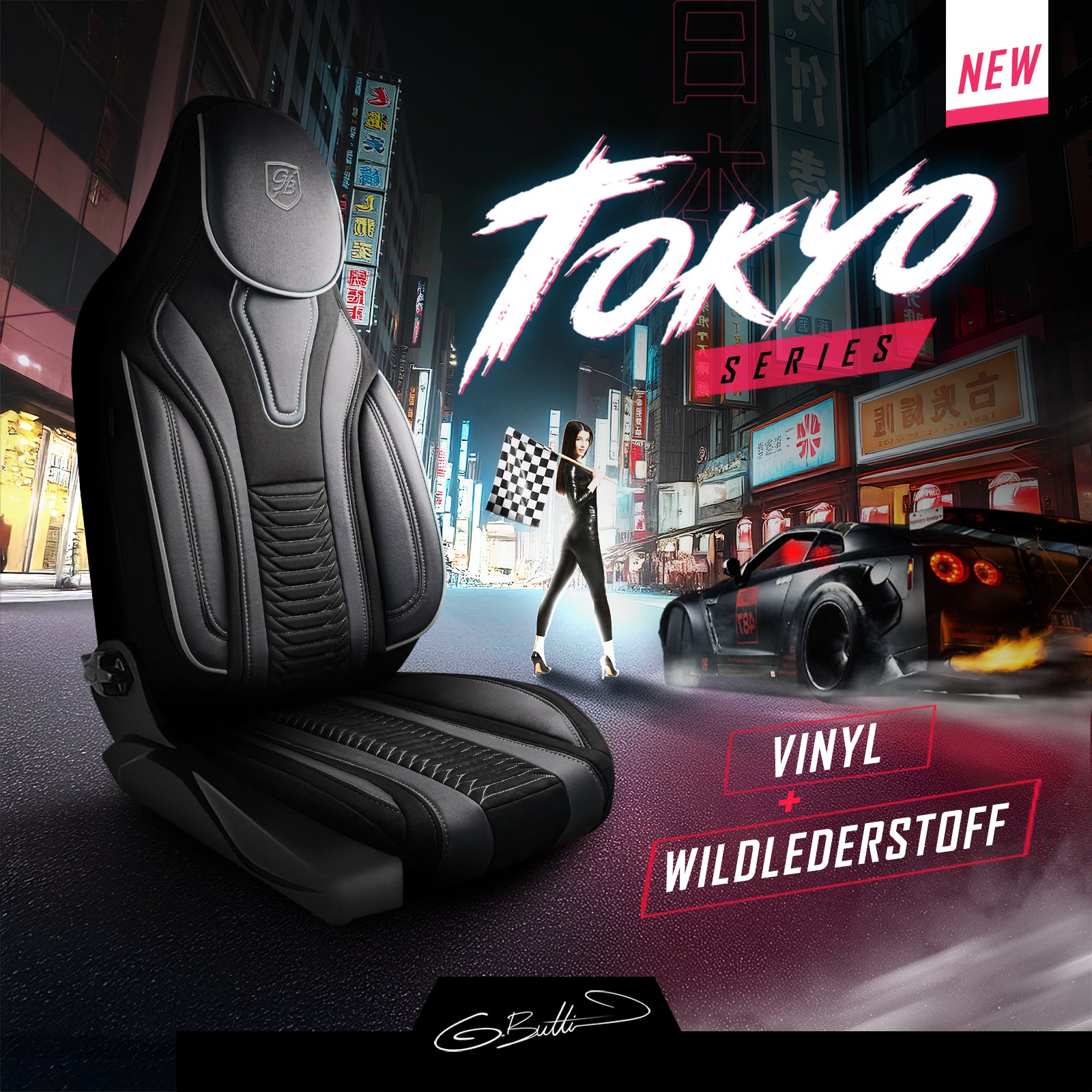 Premium Autositzbezug Tokyo, Farbe Grau-Schwarz – passend für viele Fahrzeuge Mode