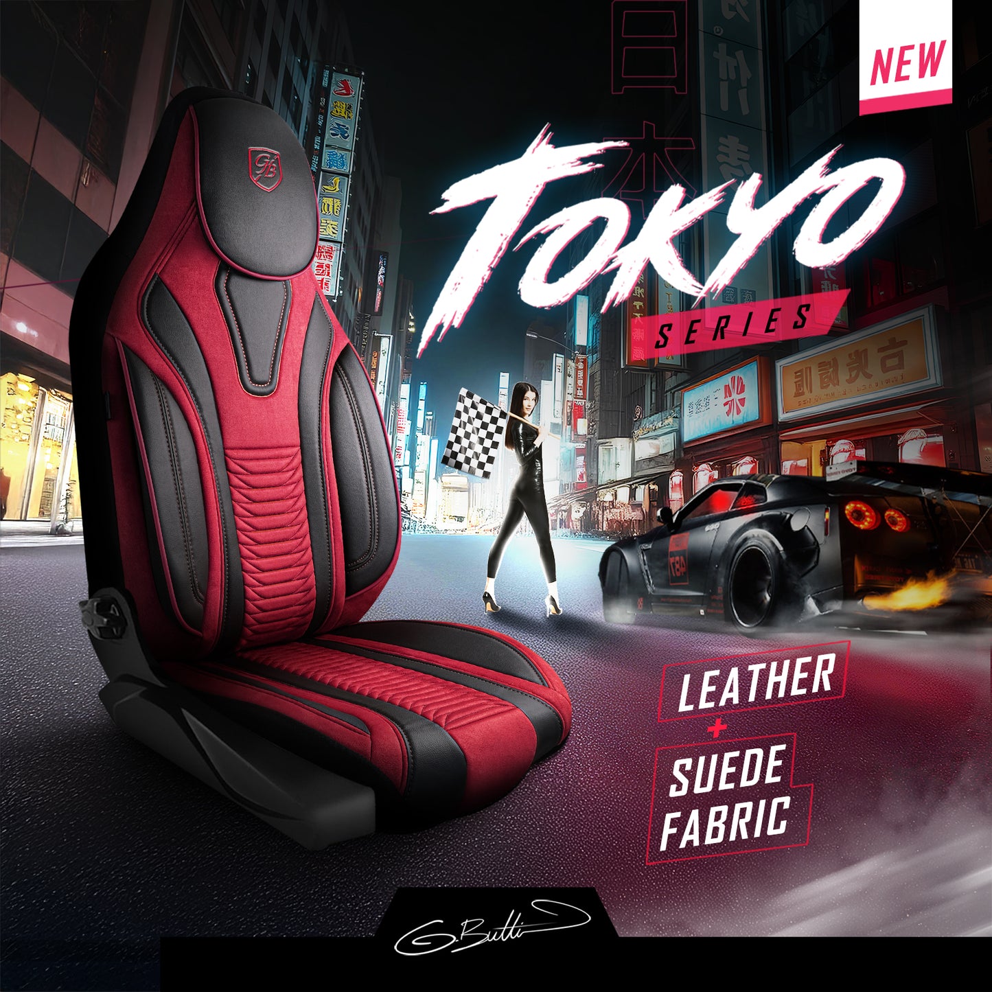 Premium Autositzbezug Tokyo, Farbe Rot-Schwarz – passend für viele Fahrzeuge Mode