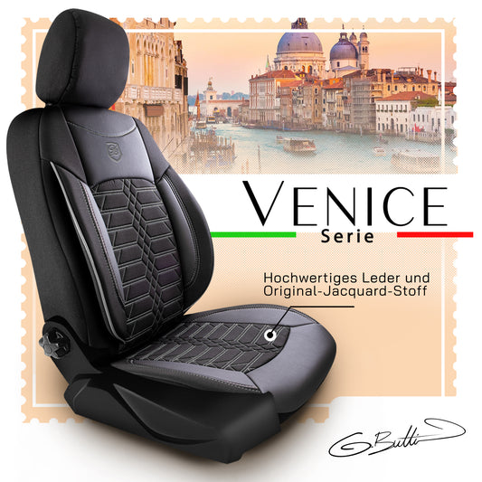 Venedig Autositzbezug Schwarz-Grau - 2x Premium Vordersitzbezüge