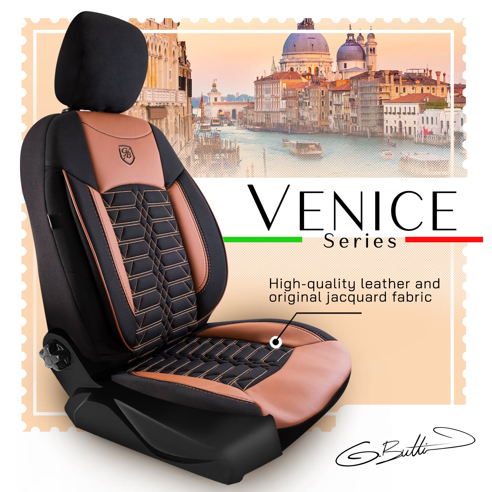 Premium Autositzbezug Venedig, Farbe Braun-Schwarz – passend für viele Fahrzeuge Mode