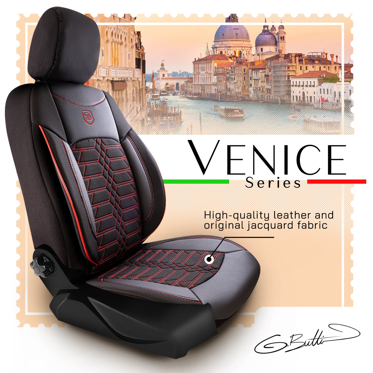 Premium Autositzbezug Venedig, Farbe Schwarz-Rot – passend für viele Fahrzeuge Mode