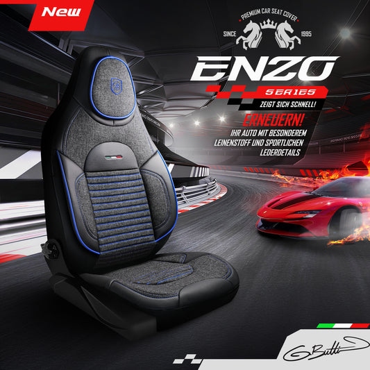 Enzo Autositzbezug Rauchgrau-Blau - 2x Premium Pilotsitzbezüge vorne