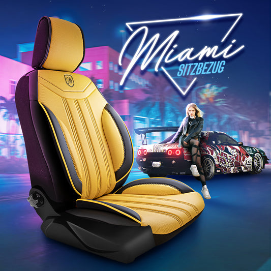 Miami Autositzbezug Gelb-Schwarz – 2x Premium Vordersitzbezüge
