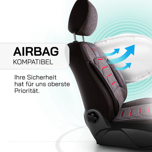Bodrum Autositzbezug Rauchgrau-Rot - 2x Premium Vordersitzbezüge