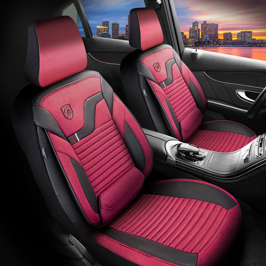 Boston Autositzbezug Alcantara Rot-Schwarz - 2x Premium Vordersitzbezüge