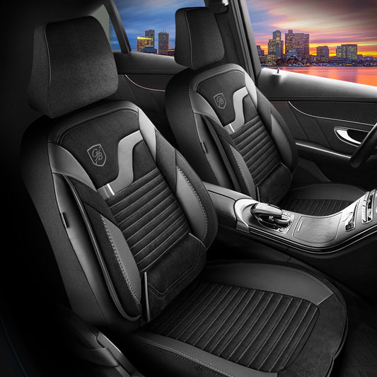 Boston Autositzbezug Alcantara Schwarz-Grau - 2x Premium Vordersitzbezüge