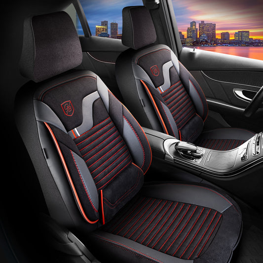 Boston Autositzbezug Alcantara Schwarz-Rot - 2x Premium Vordersitzbezüge