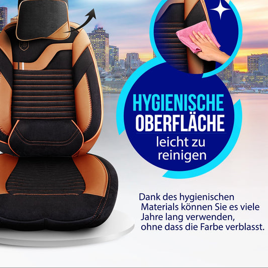 Boston Autositzbezug Alcantara Schwarz-Braun - 2x Premium Vordersitzbezüge