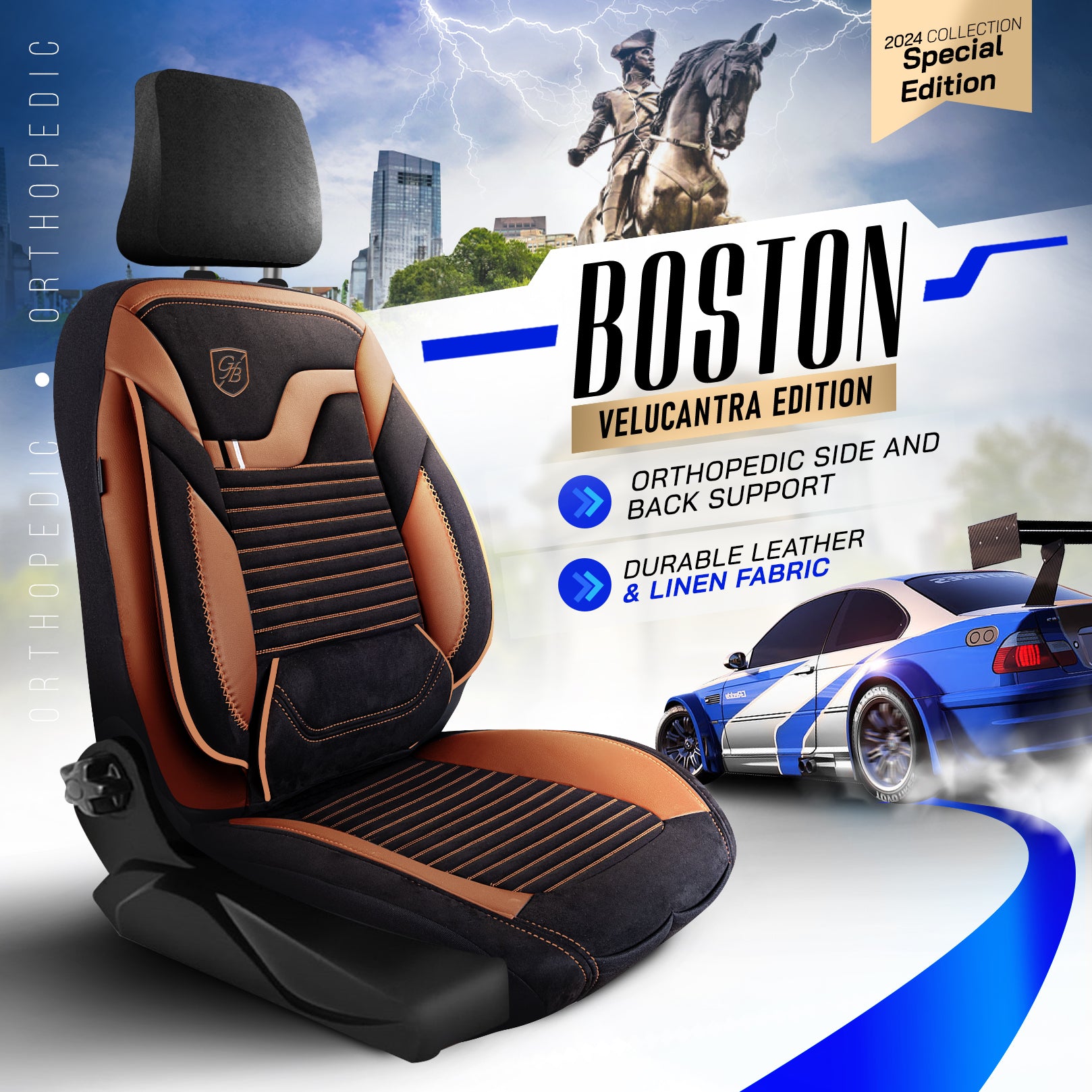 Premium Autositzbezug Boston, Farbe Alcantara-Schwarz-Braun – passend für viele Fahrzeuge Mode