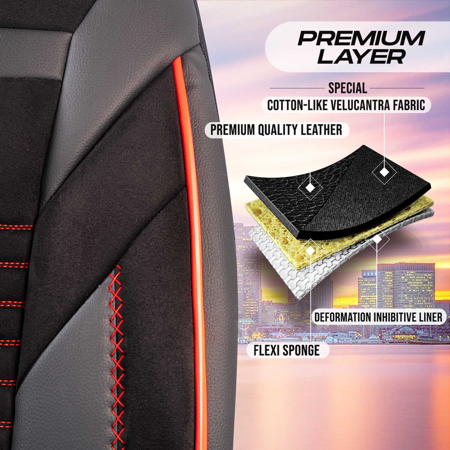 Premium Autositzbezug Boston, Farbe Alcantara-Schwarz-Rot – passend für viele Fahrzeuge Premiumschicht