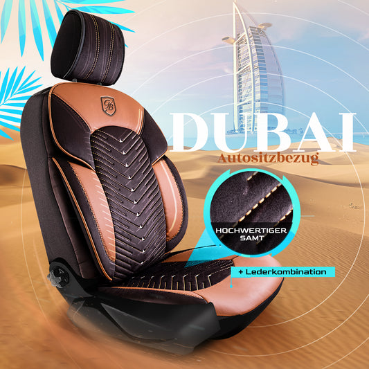 Dubai Autositzbezug Schwarz-Braun - 2x Premium Vordersitzbezüge