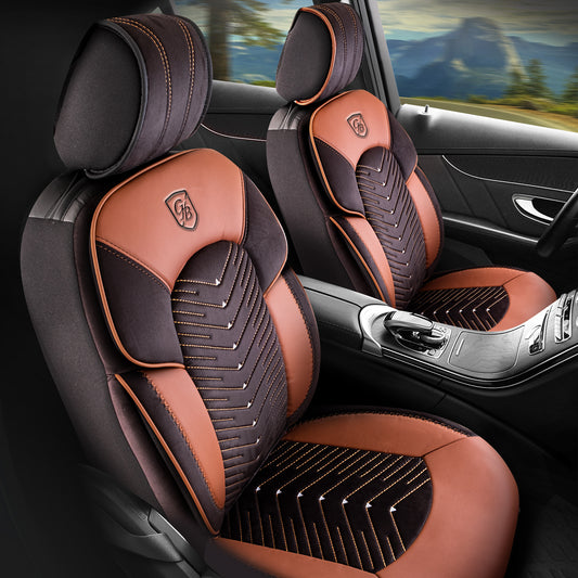 Premium Autositzbezug Dubai, Farbe Schwarz-Braun – passend für viele Fahrzeuge Vordersitz