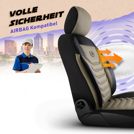 Florida Autositzbezug Beige-Schwarz - 2x Premium Vordersitzbezüge