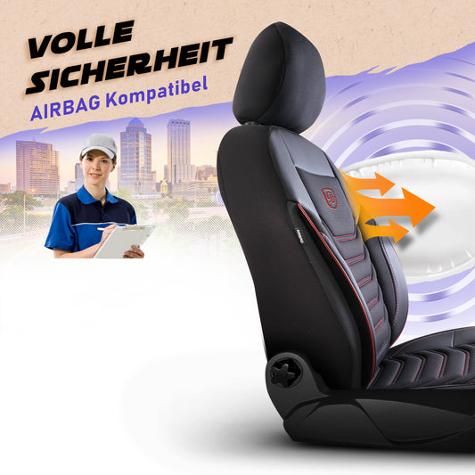 Florida Autositzbezug Schwarz-Rot - 2x Premium Vordersitzbezüge