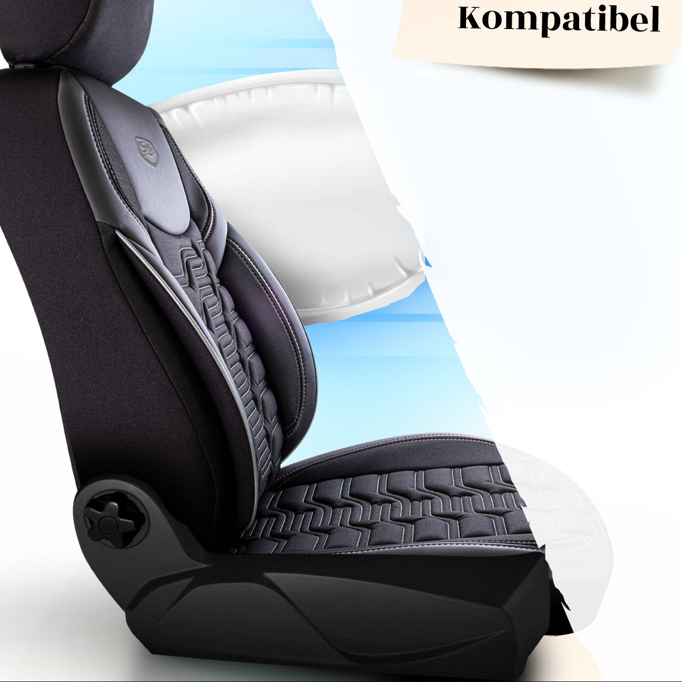 Premium Autositzbezug Giovanni Butti Berlin, Farbe Grau-Schwarz – passend für viele Fahrzeuge Vordersitz Airbag-Kompatibel